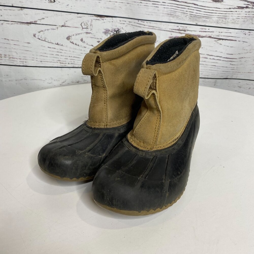 Lands End Boys Brown Insulated Flannel Lined Chelsea Laceless Duck‎ Boots Size 2